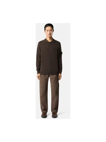 Koszulka polo Stone Island z kamieniami wełniana brązowa