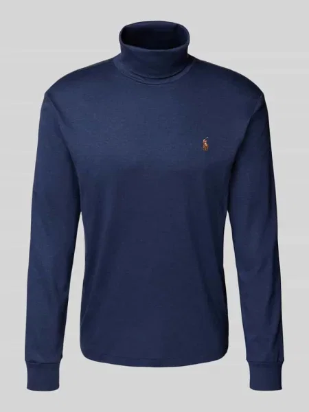 Haftowany sweter z golfem Polo Ralph Lauren klasyczny z długim rękawem granatowy
