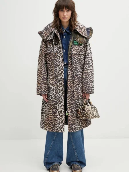 Barbour kurtka x Ganni Leopard Waterproof przejściowa brązowy