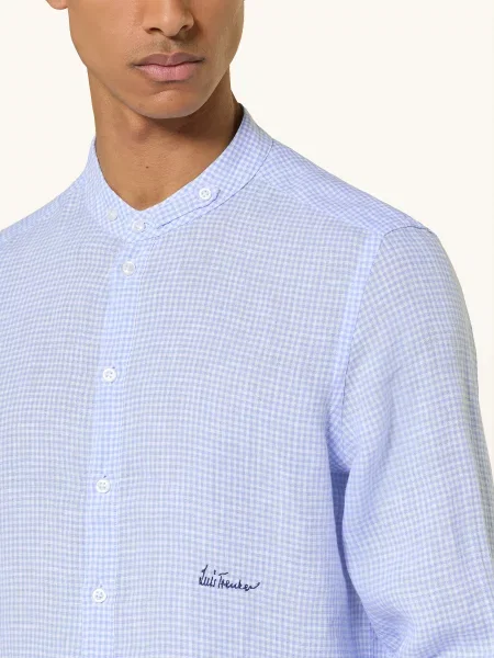 Luis Trenker Lněná Košile Lubernet Regular Fit Se Stojáčkem tmavě modrá bílá