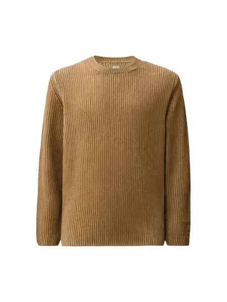 Sweter C.p. Company z okrągłym dekoltem z logo beżowy