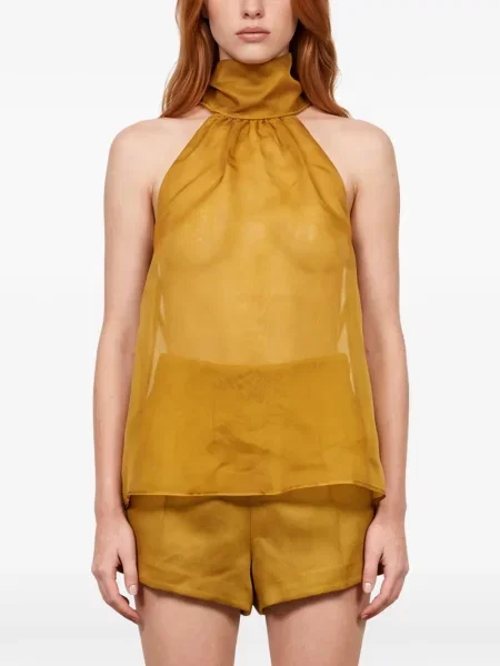 Top Retrofete cu gât halter galben