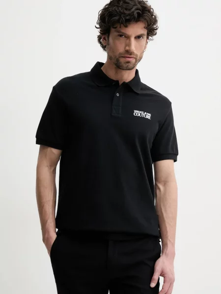 Versace Jeans Couture polo de barbati negru cu imprimeu alb