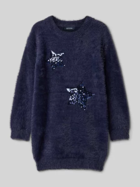 Sukienka z dzianiny z cekinowym obszyciem Blue Seven granatowa
