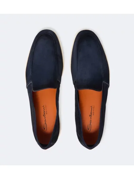 Pantofi loafer Santoni din piele de căprioară albastru