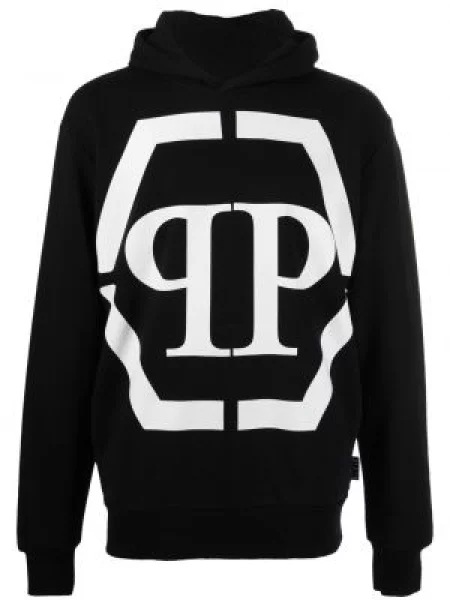 Lung hanorac cu glugă Philipp Plein cu imagine negru