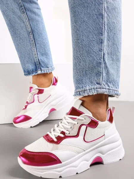 Sneakers Alb-Fucsia cu Talpă Groasă cu Inserții Perforate Lanya alb
