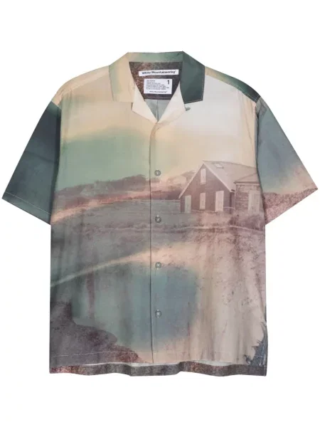 Cămașă White Mountaineering de mătase cu imagine alb
