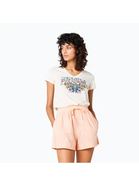 Tricou pentru femei Rip Curl Block Party V Tee off white alb