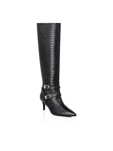 Botki Philipp Plein skórzane na niskim obcasie z nadrukiem czarne