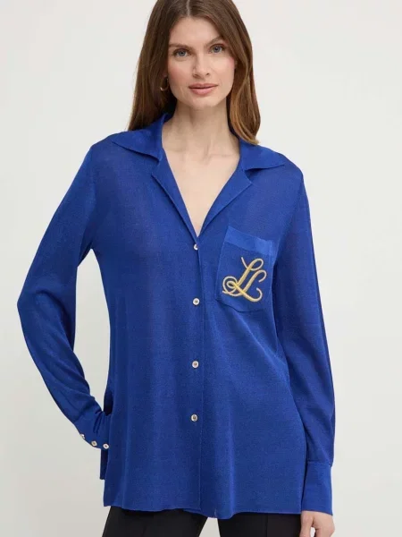 Luisa Spagnoli camasa RUNWAY COLLECTION femei cu guler clasic regular albastru