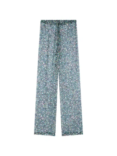 Pantaloni Dries Van Noten de mătase albastru