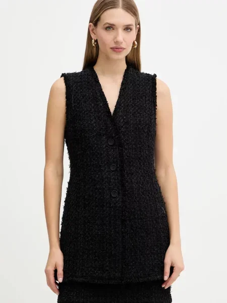 BOSS vestă din amestec de lână un singur rând de negru