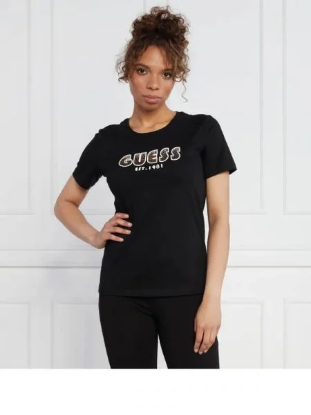 GUESS Póló SS CN SHADED LOGO TEE fekete