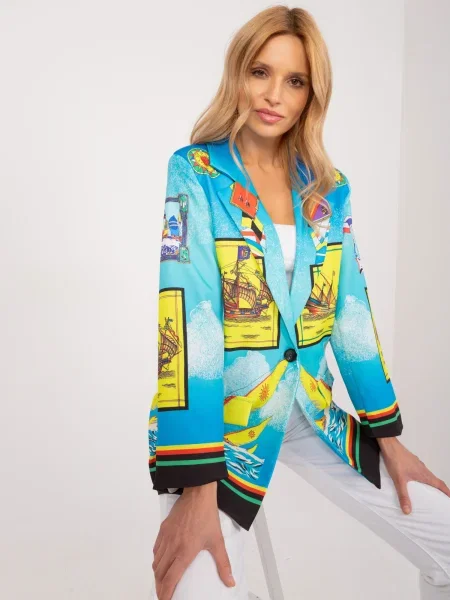 Marynarka Fashionhunters z nadrukiem jednorzędowa niebieska