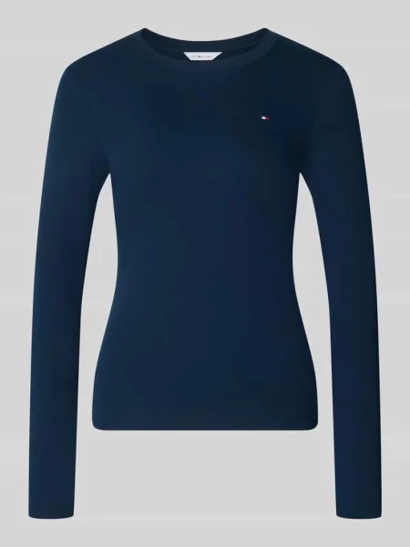 Bluzka z długim rękawem o kroju slim fit z czystej bawełny Tommy Hilfiger granatowa