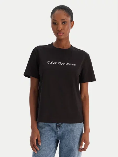Klasické tričko Calvin Klein Jeans s autogramom čierna