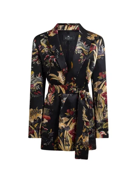 Cu centură geacă Etro din satin cu model floral negru