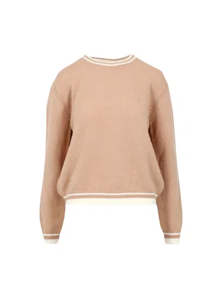 Sweter Msgm wełniany z logo brązowy