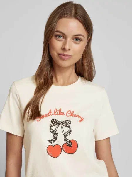 T-shirt o kroju regular fit z czystej bawełny model ‘VANESSA’ Vero Moda biała