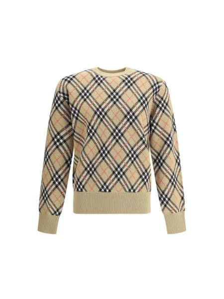 Sweter Burberry wełniany w kratę beżowy
