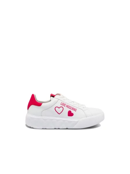 Sneakersy Moschino skórzane w serca z logo białe
