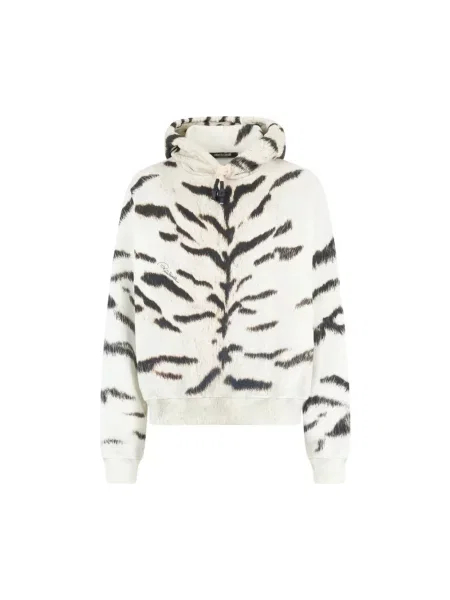 Bluza z kapturem Roberto Cavalli z kapturem z nadrukiem biała