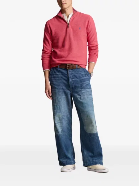 Tricou polo Polo Ralph Lauren cu glugă cu blană cu broderie roșu