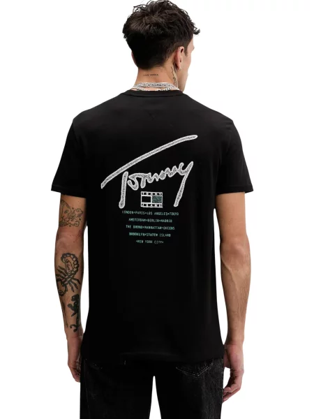 Tommy Jeans Majica smaragd bela črna