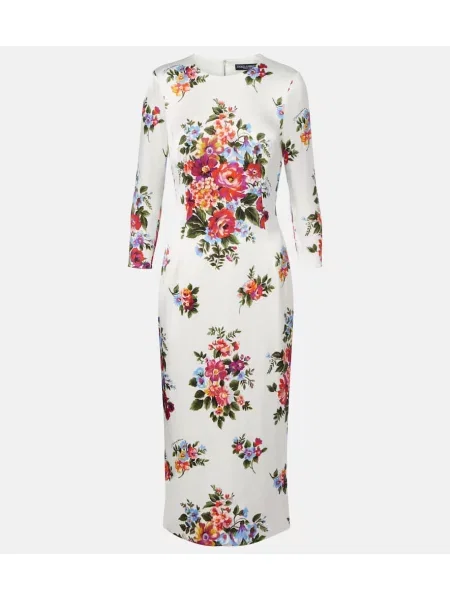 Rochie midi Dolce&gabbana cu model floral până la genunchi de costum alb