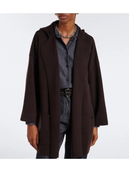 Cardigan Max Mara de lână cu glugă maro