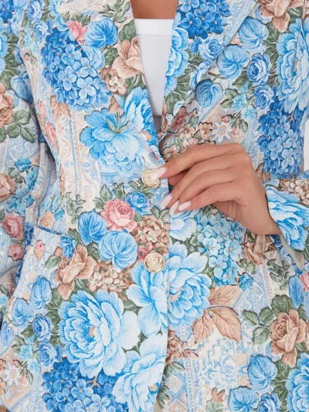 Sacou Italy Moda cu model floral albastru