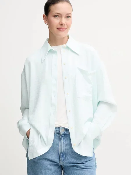 Calvin Klein Jeans koszula turkusowy relaxed z kołnierzykiem klasycznym