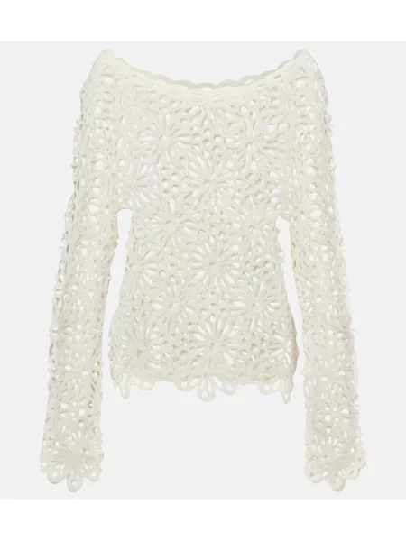 Top Norma Kamali cu model floral din dantelă alb