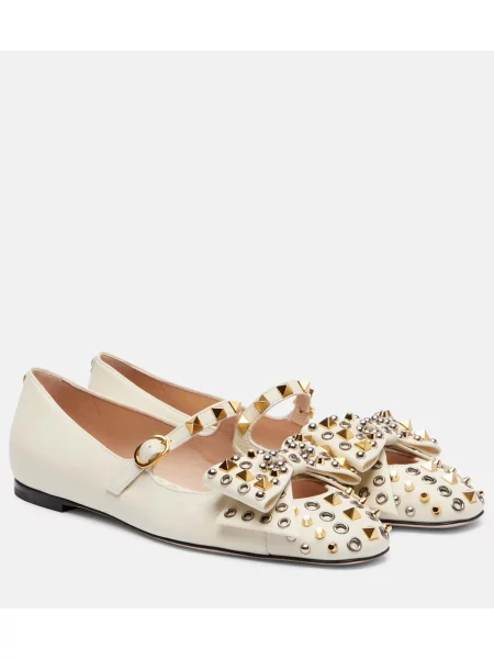 Kožené baleríny Valentino Garavani se cvočky bílé