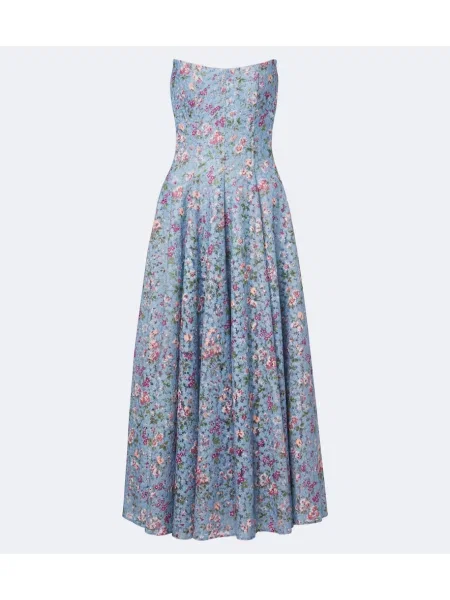 Rochie de cocktail Markarian cu broderie cu model floral albastru