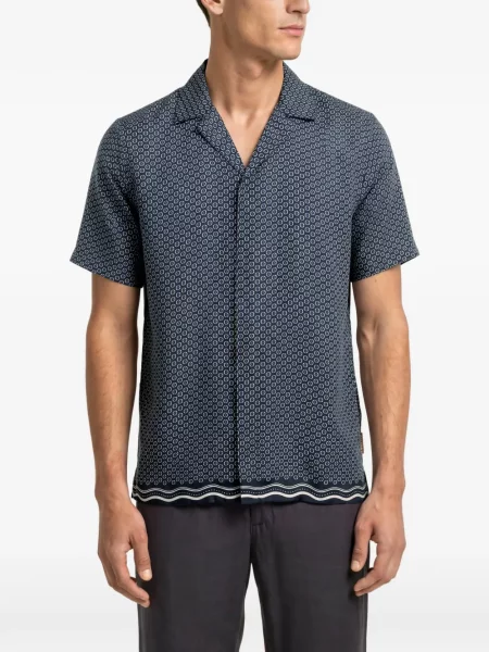 Cămașă Orlebar Brown de mătase cu imagine cu imprimeu geometric albastru