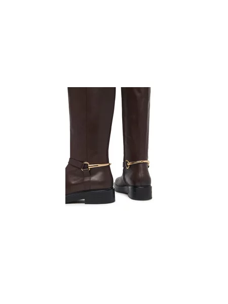 Kozačky ve vojenském stylu Tommy Hilfiger Th Stud Leather Knee Riding Boot hnědá