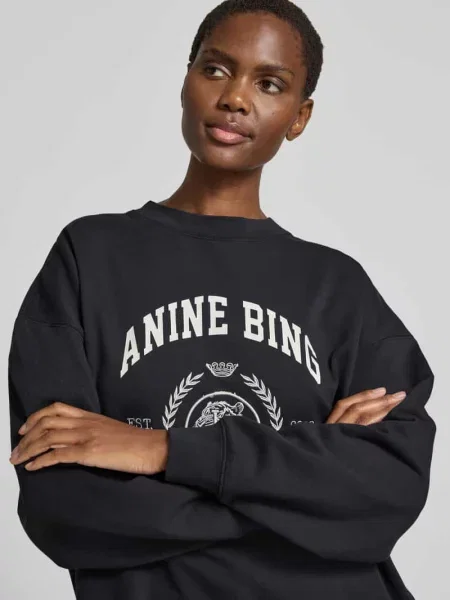 Bluza o kroju oversized fit z nadrukiem z logo Anine Bing czarna