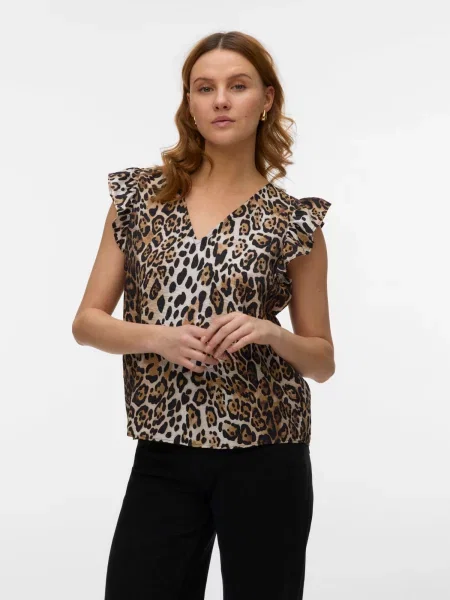 VERO MODA Bluza VMJOSIE rjava / svetlo siva črna
