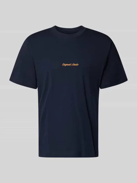 T-shirt z wyhaftowanym logo model ‘NORREBRO’ Jack & Jones granatowa