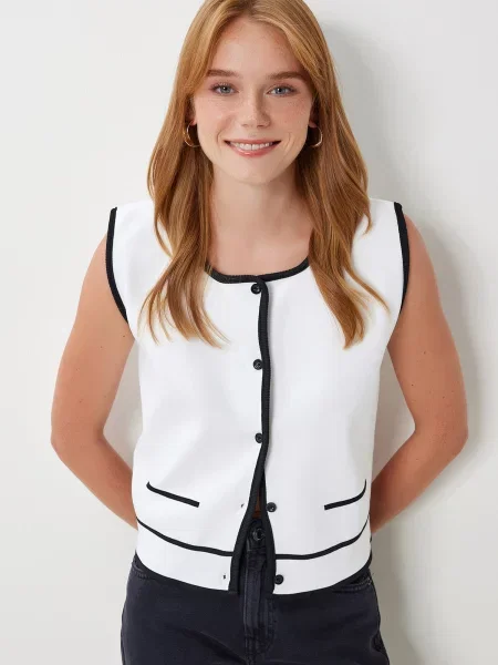 Happiness İstanbul Vestă tricotată negru alb