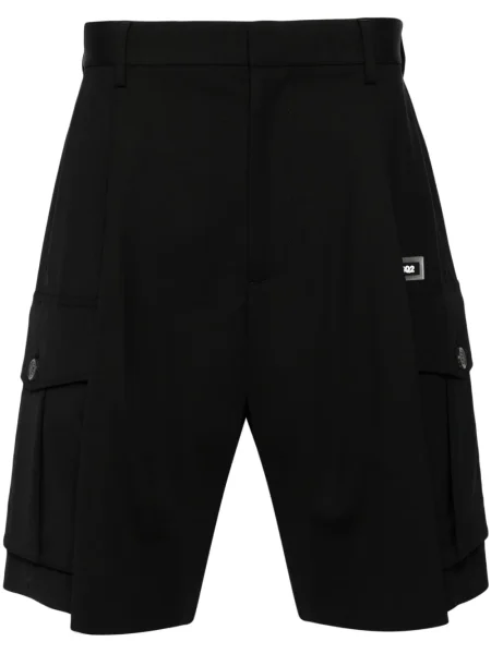 Pantaloni scurți cargo Dsquared2 de lână plisate negru