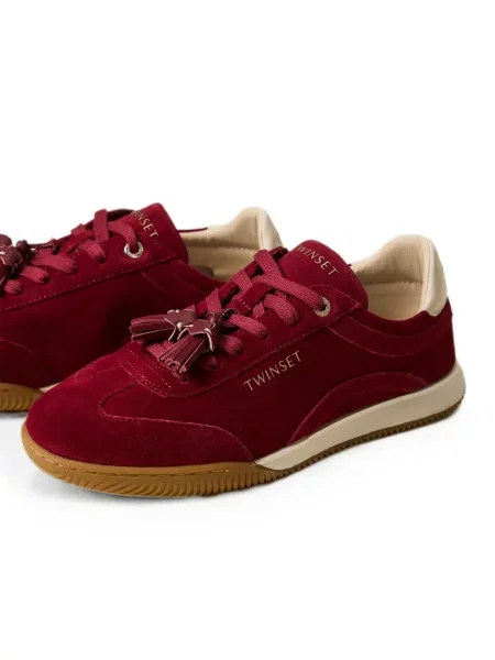 Sneakerși Twinset din piele de căprioară roșu