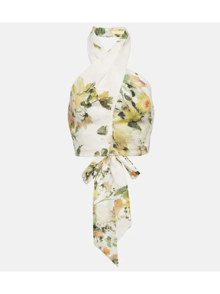 Top Erdem de in cu model floral cu gât halter alb