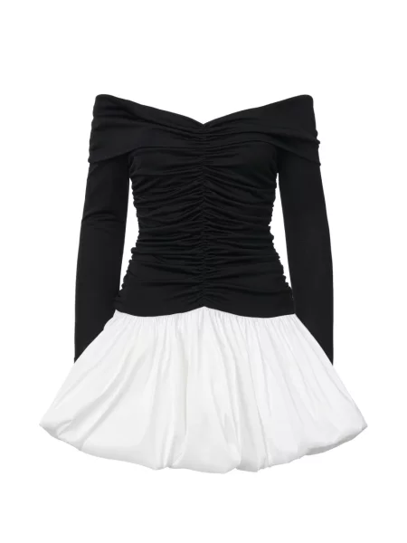 Rochie mini Lita Couture cu volane cu umerii deschiși negru