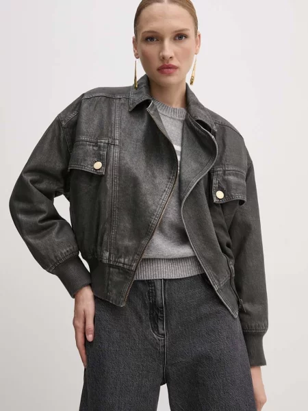 Elisabetta Franchi geaca jeans femei de iarna oversize gri