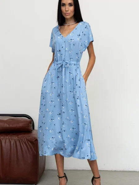 Платье миди Rimari с принтом голубое