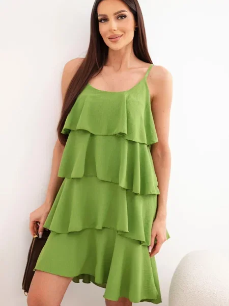 Rochie mini Kesi Włoski cu volane cu bretele verde