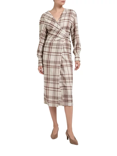 Rochie midi Brunello Cucinelli în carouri cu imagine plic